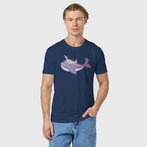 Мужская футболка Милый Кит С Цветами / Тёмно-синий – фото 3