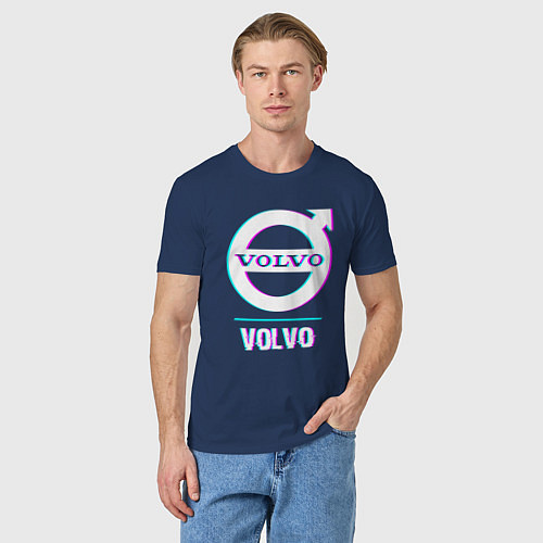 Мужская футболка Значок Volvo в стиле Glitch / Тёмно-синий – фото 3