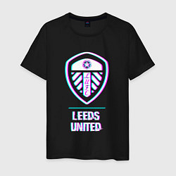 Футболка хлопковая мужская Leeds United FC в стиле Glitch, цвет: черный