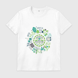 Футболка хлопковая мужская GOOD HEALTH IS ABOVE WEALTH HEALTHY LIFESTYLE, цвет: белый