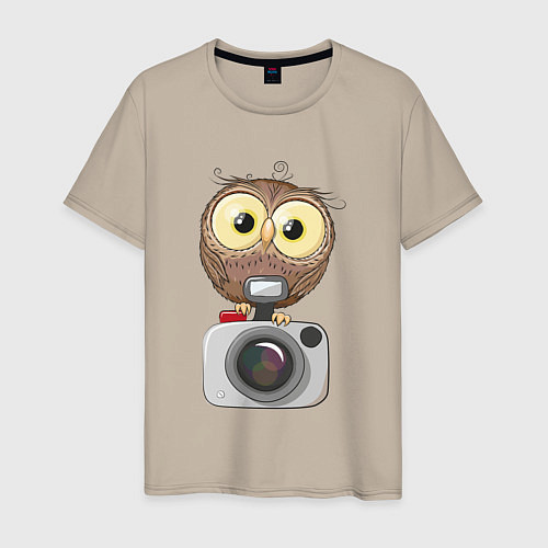 Мужская футболка Сова на фотоаппарате / Миндальный – фото 1