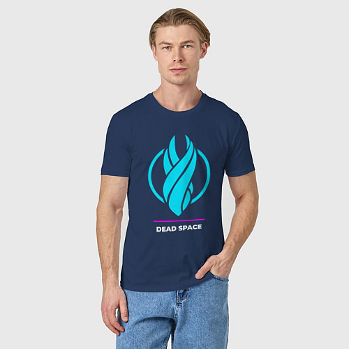 Мужская футболка Символ Dead Space в неоновых цветах / Тёмно-синий – фото 3