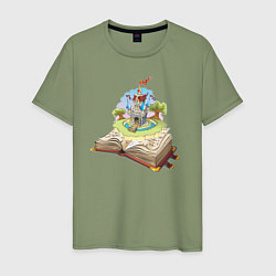 Футболка хлопковая мужская Книжный замок, цвет: авокадо