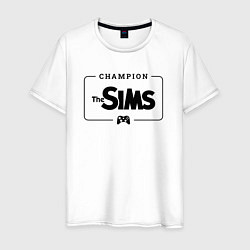 Футболка хлопковая мужская The Sims Gaming Champion: рамка с лого и джойстико, цвет: белый