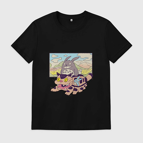 Мужская футболка Тоторо на котобусе / Черный – фото 1