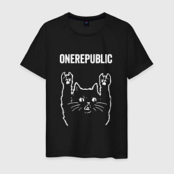 Футболка хлопковая мужская OneRepublic Рок кот One Republic, цвет: черный