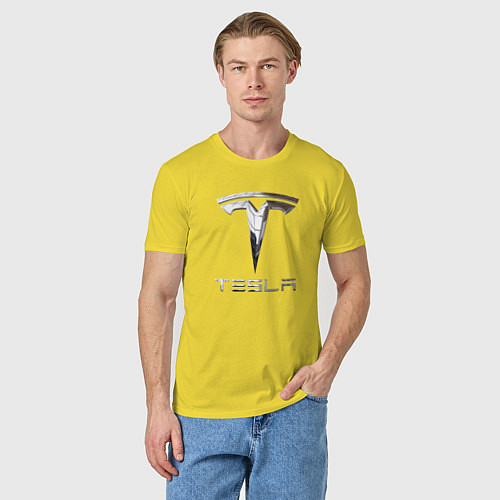 Мужская футболка Tesla Logo Тесла Логотип / Желтый – фото 3