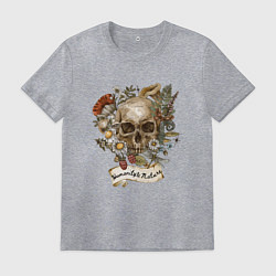 Футболка хлопковая мужская Humanity Nature Череп цветы растения природа челов, цвет: меланж
