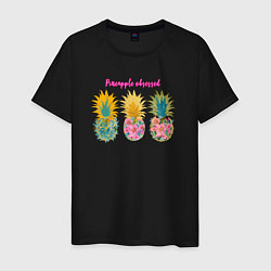 Футболка хлопковая мужская Сочные разноцветные ананасы, цвет: черный