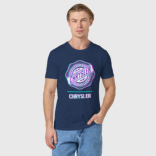 Мужская футболка Значок Chrysler в стиле Glitch / Тёмно-синий – фото 3
