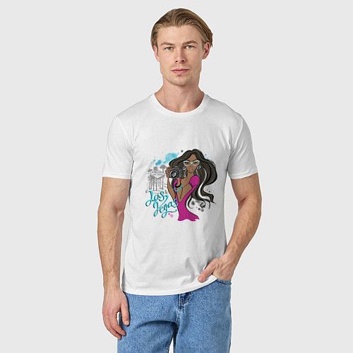 Мужская футболка GIRL WITH A CAMERA IN LAS VEGAS / Белый – фото 3