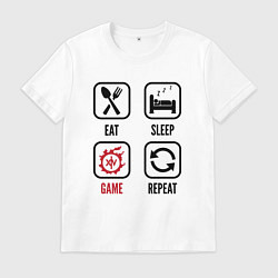 Футболка хлопковая мужская Eat - Sleep - Final Fantasy - Repeat, цвет: белый