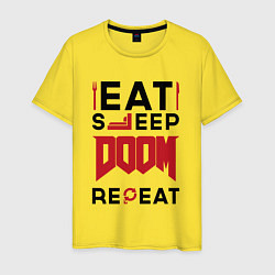 Футболка хлопковая мужская Надпись: Eat Sleep Doom Repeat, цвет: желтый