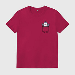 Футболка хлопковая мужская Пингвин в кармашке, цвет: маджента