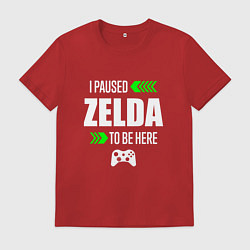 Футболка хлопковая мужская I Paused Zelda To Be Here с зелеными стрелками, цвет: красный