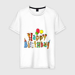 Футболка хлопковая мужская Happy birthday greetings, цвет: белый