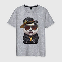Футболка хлопковая мужская Крутой панда в тёмных очках, цвет: меланж