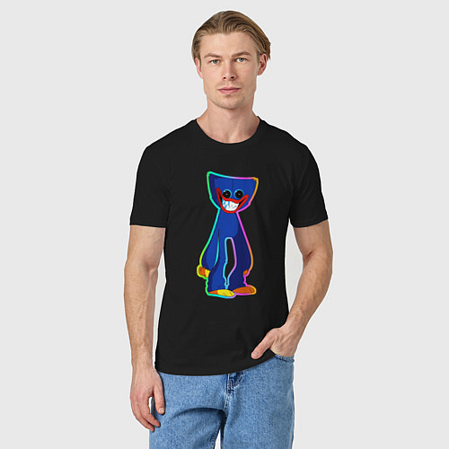 Мужская футболка Poppy Playtime: Хагги Вагги разноцветный неон / Черный – фото 3