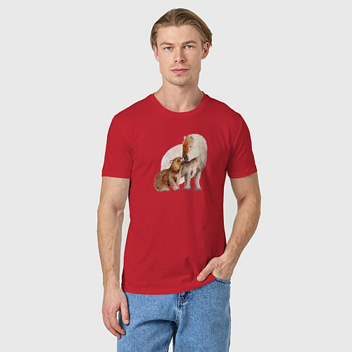 Мужская футболка Капибары мать и дитя / Красный – фото 3