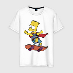 Футболка хлопковая мужская Барт Симпсон - крутой скейтер, цвет: белый