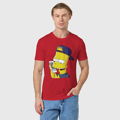 Мужская футболка Барт Симпсон разговаривает по мобиле / Красный – фото 3