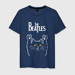 Футболка хлопковая мужская The Beatles rock cat, цвет: тёмно-синий