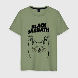 Футболка хлопковая мужская Black Sabbath - rock cat, цвет: авокадо