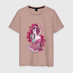 Футболка хлопковая мужская Самурай гейша, цвет: пыльно-розовый
