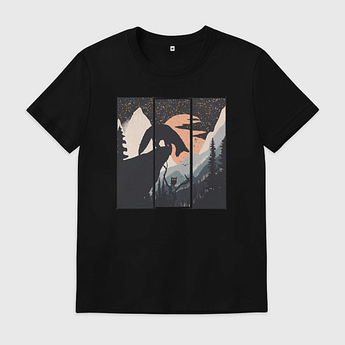 Мужская футболка Оранжевая луна и лисёнок / Черный – фото 1