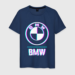 Футболка хлопковая мужская Значок BMW в стиле glitch, цвет: тёмно-синий