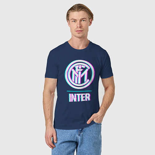 Мужская футболка Inter FC в стиле glitch / Тёмно-синий – фото 3