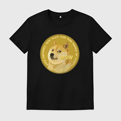 Футболка хлопковая мужская Иронизирующая монета с Доге, цвет: черный