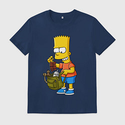 Футболка хлопковая мужская Барт Симпсон разбирает свой рюкзак, цвет: тёмно-синий