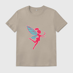Футболка хлопковая мужская Маленькая розовая фея, цвет: миндальный
