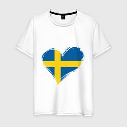 Футболка хлопковая мужская Сердце - Швеция, цвет: белый