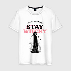 Футболка хлопковая мужская Always on fire, stay witchy, цвет: белый