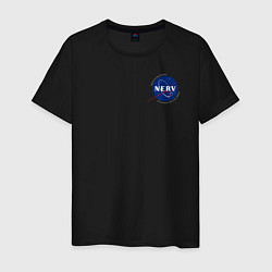 Футболка хлопковая мужская NASA NERV Evangelion - little logo, цвет: черный
