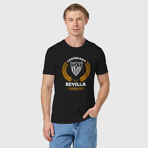 Мужская футболка Лого Sevilla и надпись legendary football club / Черный – фото 3