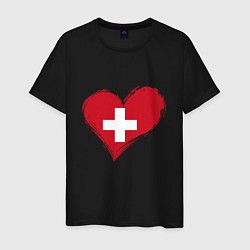 Футболка хлопковая мужская Сердце - Швейцария, цвет: черный