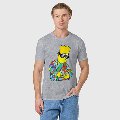 Мужская футболка Барт Симпсон считает выручку / Меланж – фото 3