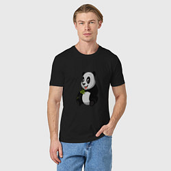 Футболка хлопковая мужская Панда ест бамбук, цвет: черный — фото 2