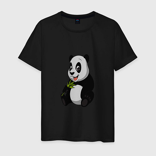Мужская футболка Панда ест бамбук / Черный – фото 1