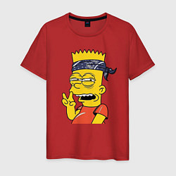 Футболка хлопковая мужская Барт Симпсон - жест двумя пальцами, цвет: красный