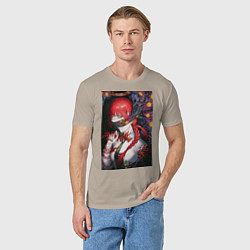 Футболка хлопковая мужская Макима в стиле Ван Гога - Человек бензопила, цвет: миндальный — фото 2