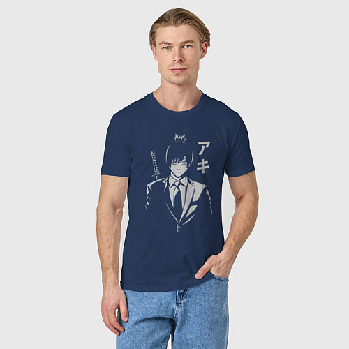 Мужская футболка Охотник на демонов Аки / Тёмно-синий – фото 3