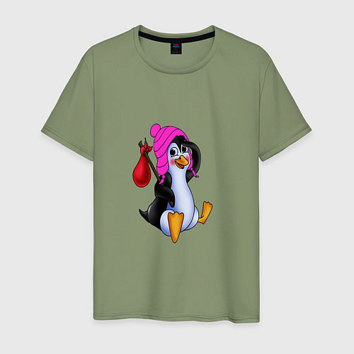 Мужская футболка Пингвин в розовой шапочке / Авокадо – фото 1