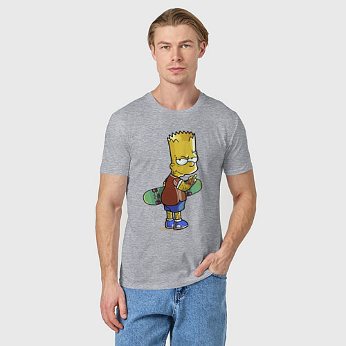Мужская футболка Барт Симпсон со скейтбордом - жест / Меланж – фото 3