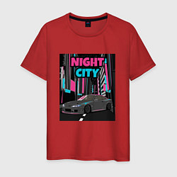 Футболка хлопковая мужская Nissan Silvia S15 Night City, цвет: красный