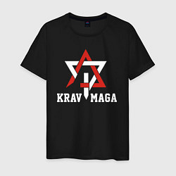 Футболка хлопковая мужская Krav-maga national wrestling emblem, цвет: черный