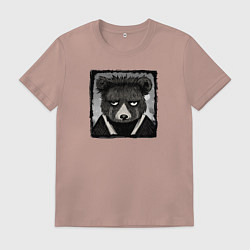 Футболка хлопковая мужская Уставший медведь, цвет: пыльно-розовый